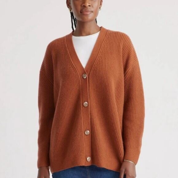 Quince Sweaters - Quince Mongolian Cashmere Boyfriend Cardigan Sweater Medium Brown Oversized